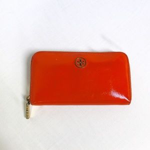Tory Burch Orange Dena Continental Zip Wallet